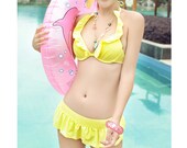 New Style Female Yellow Girls Bikini Swimsuit,The Flounced Swimming Skirt, Girls Beach Bathing Swimwear YZ010