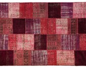Over Dyed Patchwork Rug- 9.9 x 6.8 feet  -( 301 x 207cm) Handmade from rectangular tiles of Vintage Turkish Rugs-SLH30