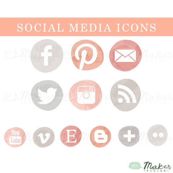 Coral & Grey Ombre Social Media Icon Set