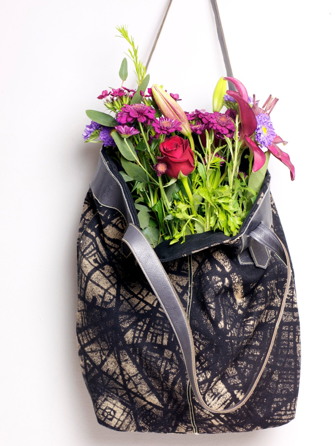 Paris Tote- Bleached Canvas and Leather Bag