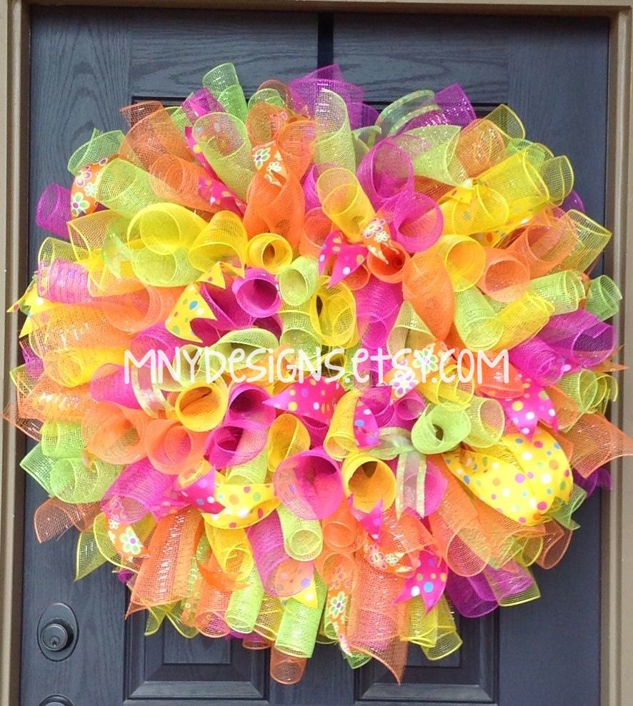 XL Bright Summer/Spring Custom Order Curly Deco Mesh Wreath - You choose the colors