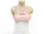 FREE SHIPPING- Handmade Cotton Lace Collar, Bib necklace -Pink Necklace- Woman Accessories - Pink collar- Woman Applique - OOAK