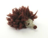 Brown animal brooch, Whimsical hedgehog, Needle Felted winter animal,  Chocolate brown / grey rasta hedgehog pin, miniature animal