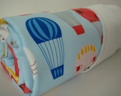 Unisex Baby Blanket - Modern and Cute - Multi Coloured Hot Air Balloon and Bird Print - 100% Cotton