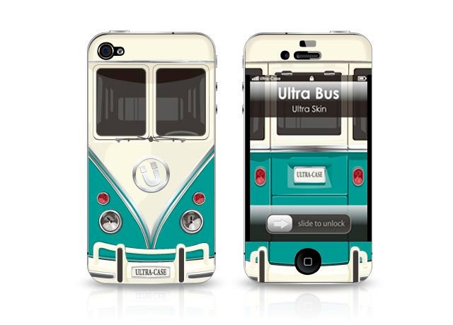 Apple iphone 4 skin Cover, iphone 4s skin, iphone 4 cover, iphone 4S cover, iphone 4 sticker, iphone 4s sticker 60's  Hippie Van Cyan