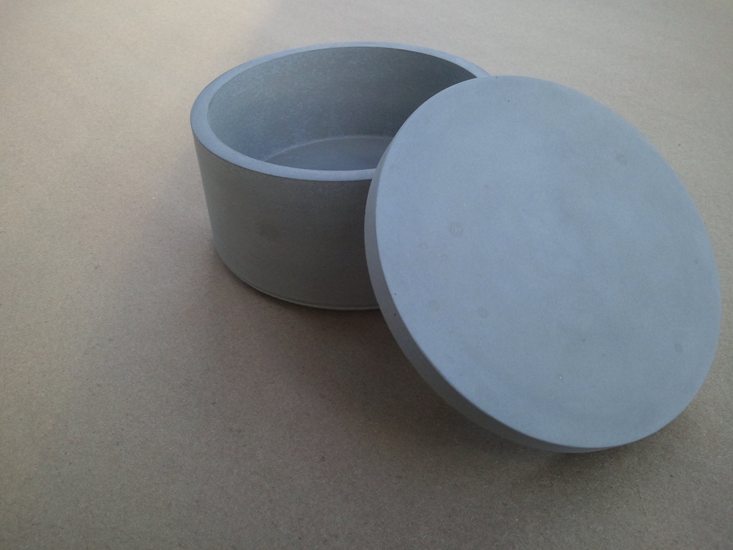 large short concrete salt cellar spice jar with lid