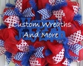 Patriotic 4th of July mesh wreath. Proud to be an American