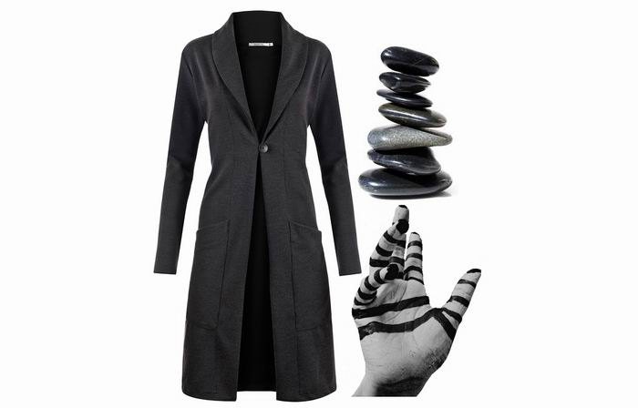 black long jacket  for women, long sleeves top, chic long cardigan,  gray jacket ,  well fitted
