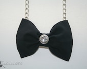 Black Bow Tie Necklace with Silver Finish