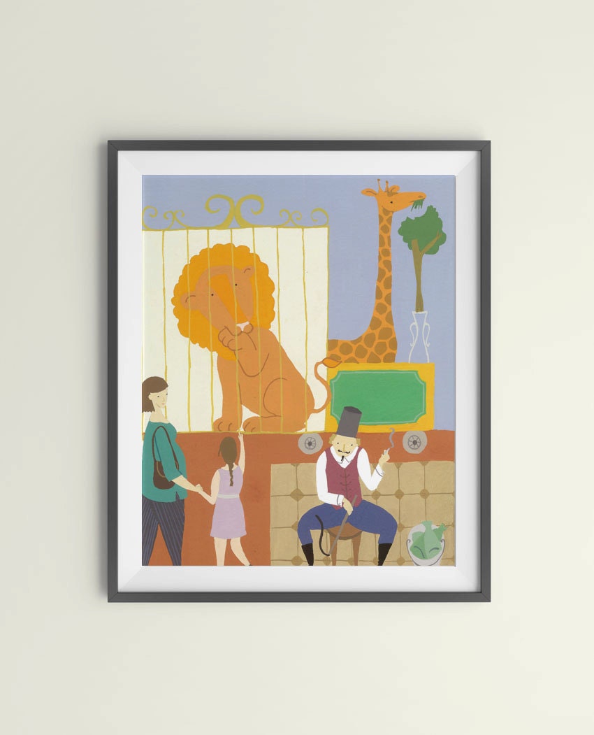 The circus visit, Lion and Giraffe wall decor, Children's Art, baby's art and Nursery Decor - 8x10 print