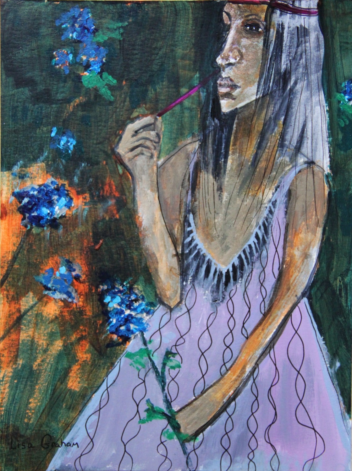 Gray Sky Dress - Original on 6 x 8 inch paper