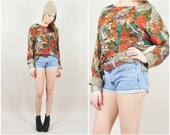 vintage 90s draped GRUNGE boho floral tribal ethnic print oversized slouchy blouse top