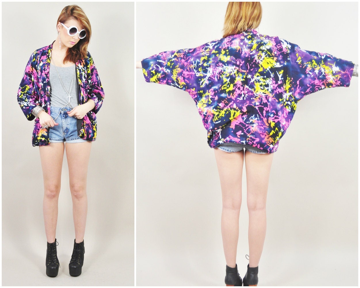vintage 90s cosmic galaxy TIE DYE batik paint splatter print ULTRA draped batwing grunge jacket
