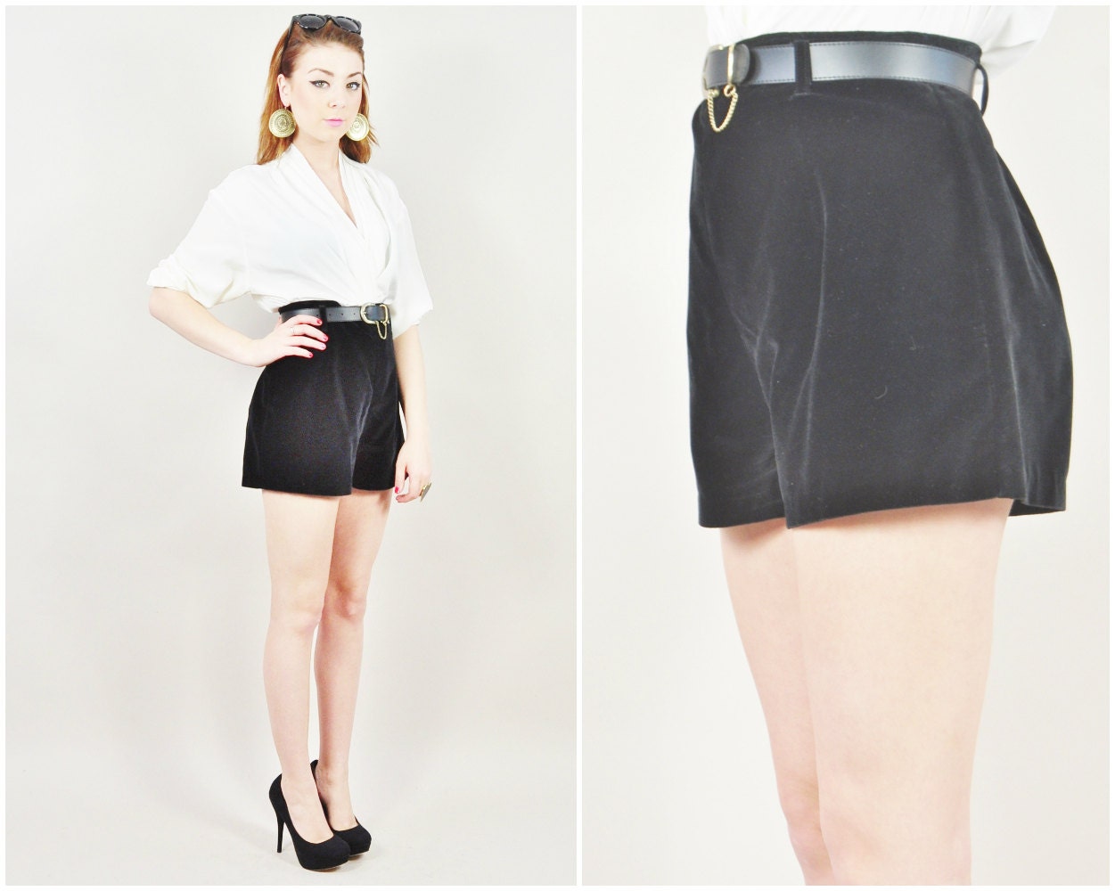 vintage 90s black velvet high waist 1940s 1950s PINUP burlesque style cabaret tap shorts