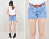 vintage 80s LEVIS black tab RARE pocket front high waist skinny tight mini denim jean shorts