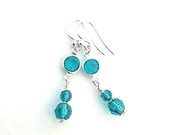 Blue Zircon Earring, December Birthstone, Aqua Dangle, Blue Green Jewelry, Long Crystal Earring, Blue Crystal, Zircon Jewelry, Turquoise