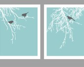 Tree Branches with Birds Modern Print Set 8x10
