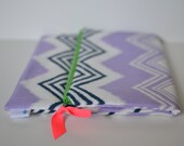 Oversized Foldover Clutch in Lilac and Navy Chevron/Ikat, Grass Green Zipper