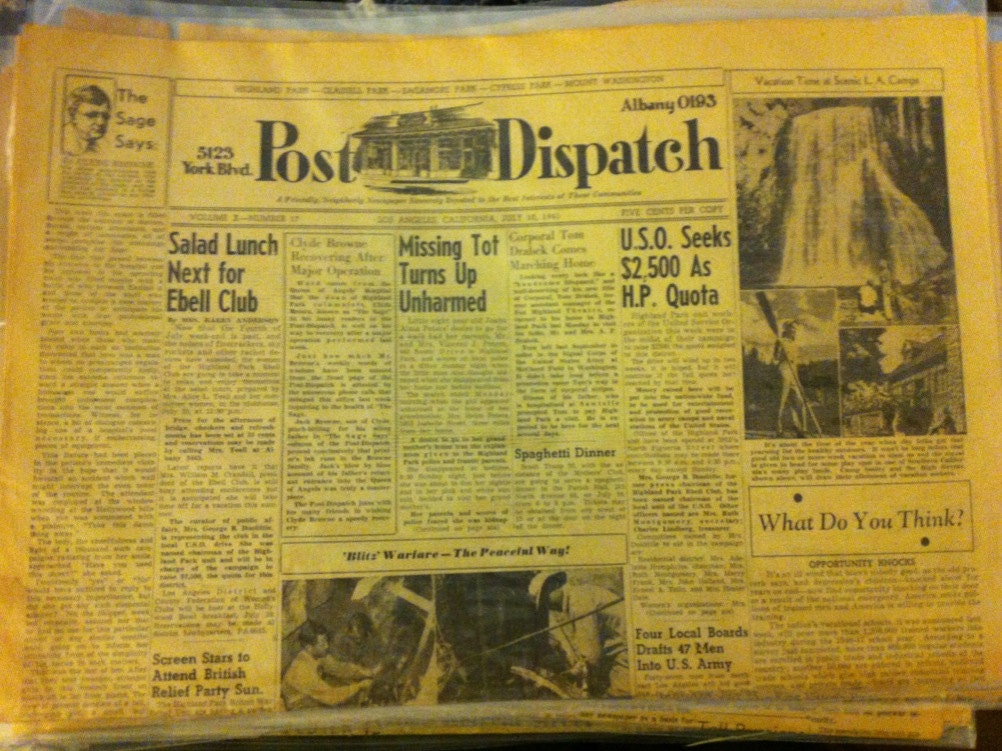 SALE Post Dispatch Newspaper July 10, 1941 WWII Era