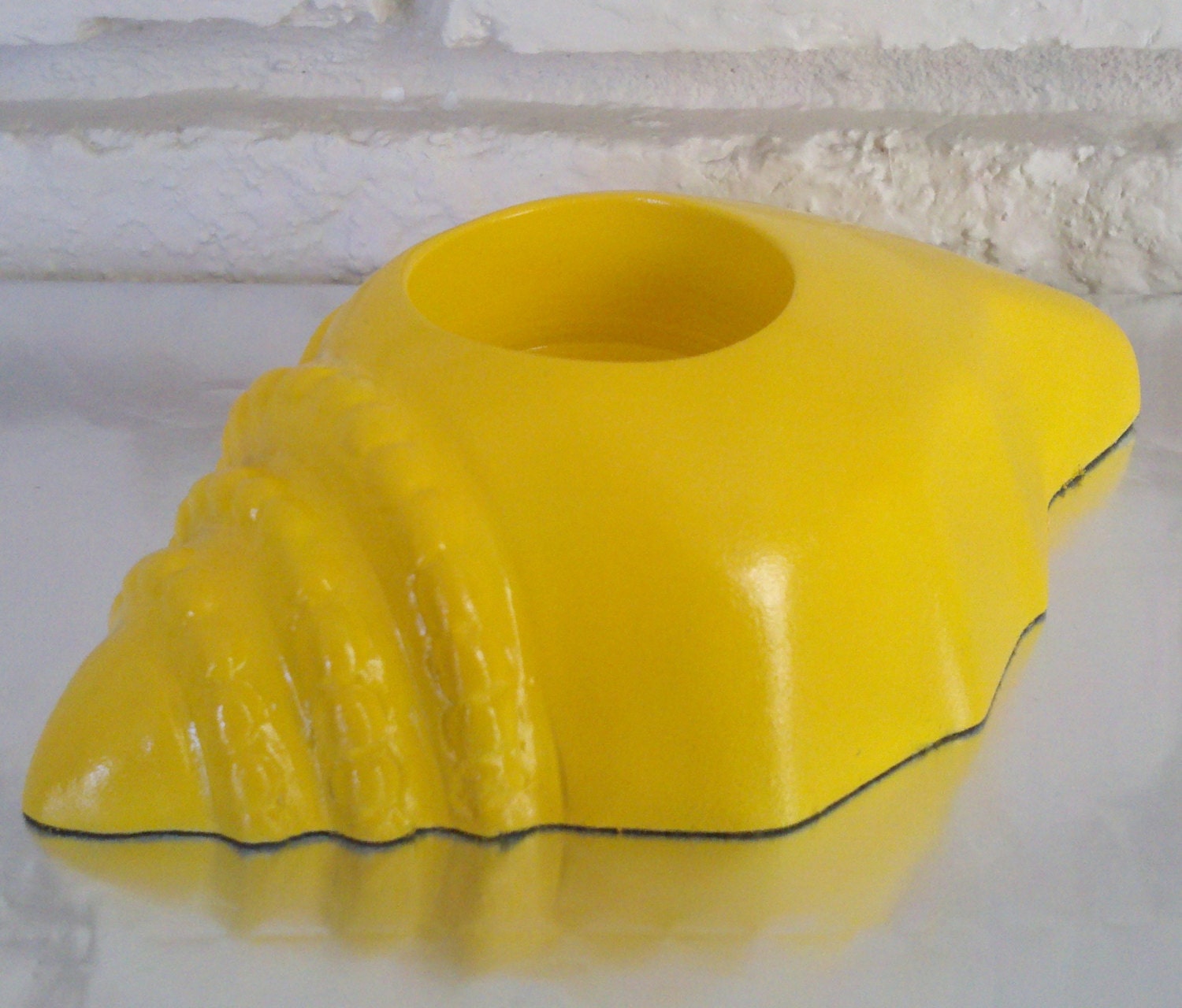 SALE - Yellow Seashell Candle Holder // Conch Shell, Votive Holder, Beach Home Decor, Upcycled