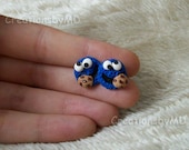 Cookie Monster stud earrings polymer clay fimo handmade