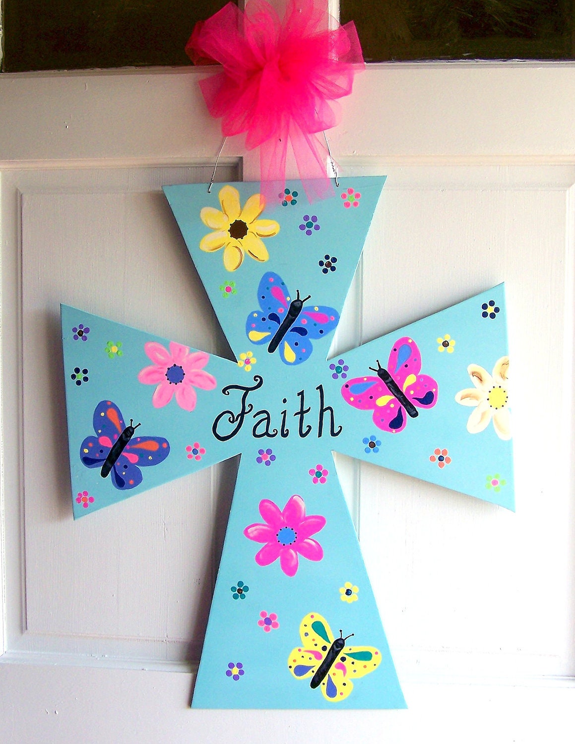Hand painted "Faith" Wooden Cross Door Hanger