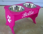 Custom Made Bone Shaped Wooden Elevated Dog Feeder Personalized 12"