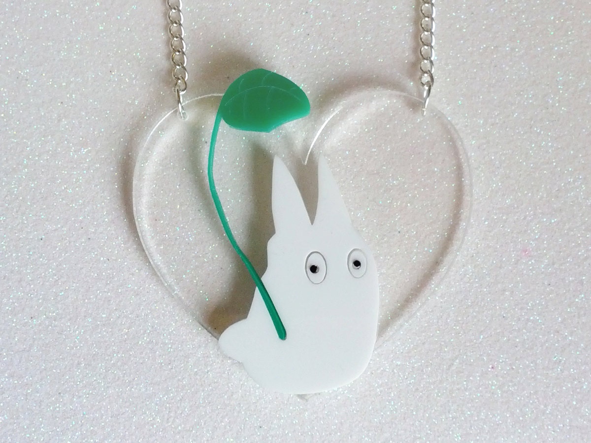 Chibi Totoro Necklace: CHIBI TOTORO White Laser Cut Acrylic Necklace