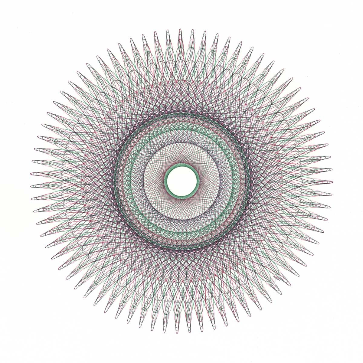 Filigree Intricate Original Ink Drawing Fibonacci sequence Abstract Circle Lace Like Flower 15"x20"