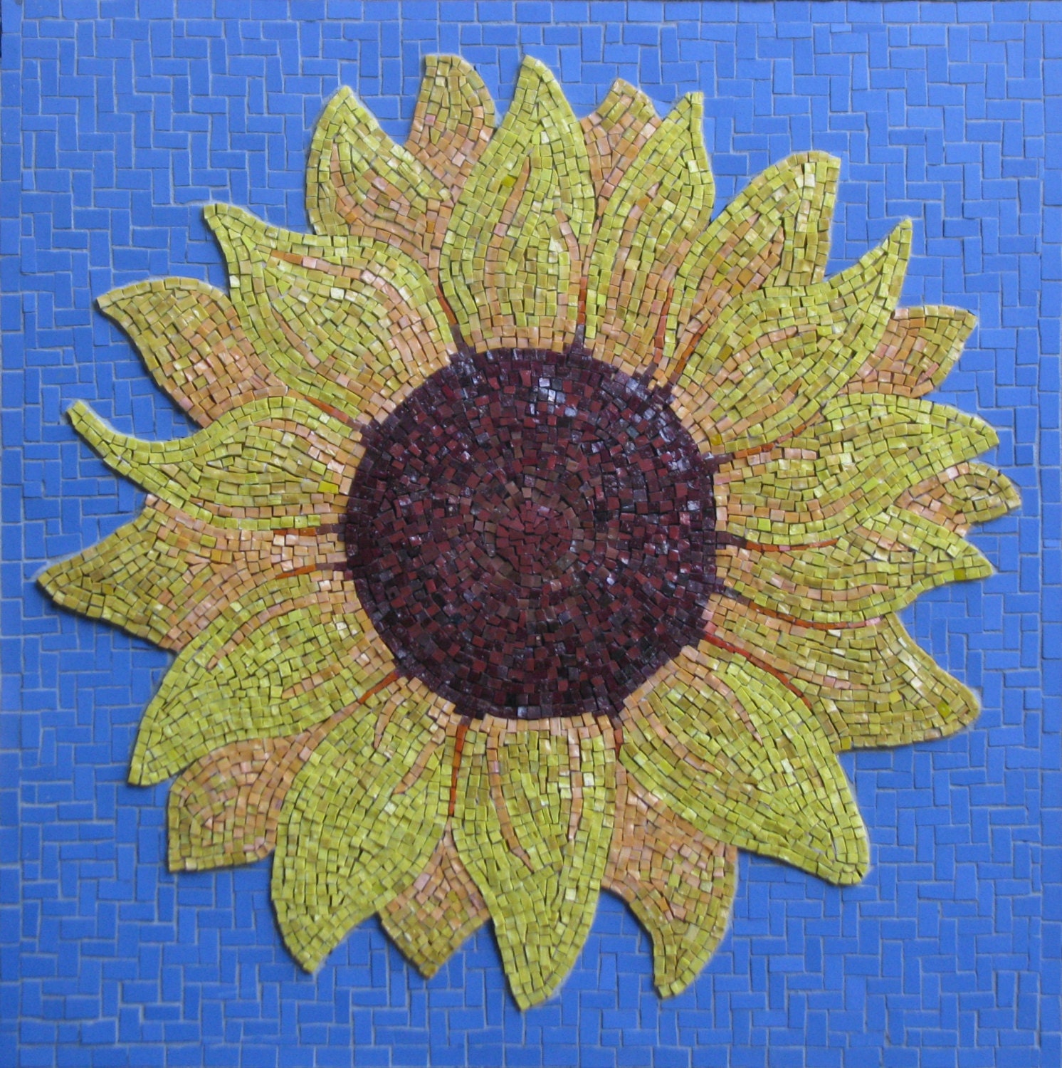Yellow Sunflower on Blue Fine Art Mosaic