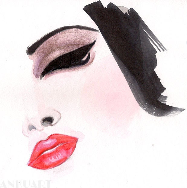 Cat Eye - Portrait of a Woman, Print of an Original Watercolor Fashion Illustration, fashion art