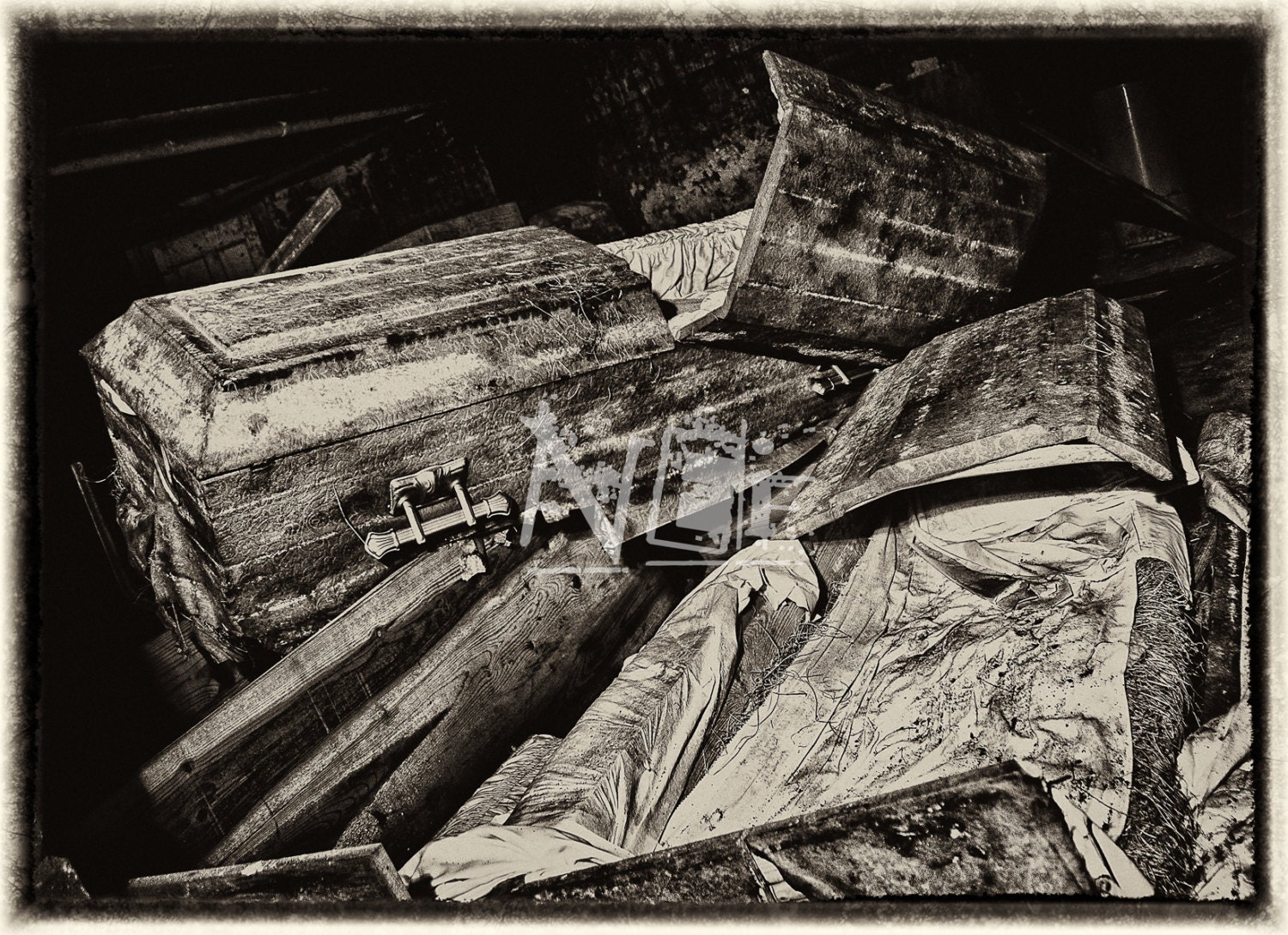 Urban Exploration Coffins and Caskets In Basement at an Abandoned Psychiatric Hospital In New York - TheArtsofTimeandLife