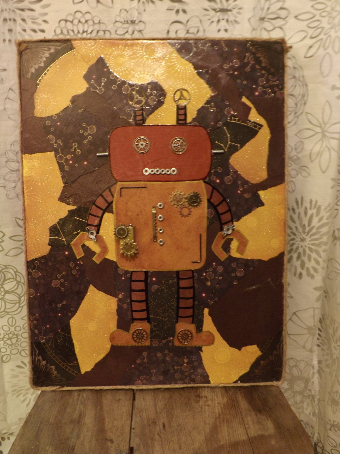 Robot mixed media canvas