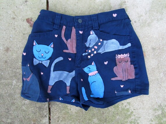 Hand Painted Navy Cat Shorts- Size 6