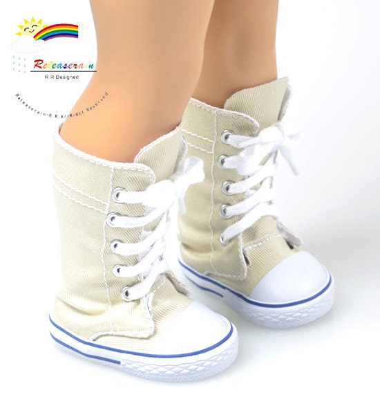 Canvas Knee High Lace-Up Sneakers Boots Doll Shoes Khaki for 18" American Girl dolls