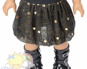 Black Elastic Banded Waist Black/Gold Sparkly with Gold Sequins Mesh Tulle Bubble Skirt Doll Clothes Outfit for 18" American Girl dolls