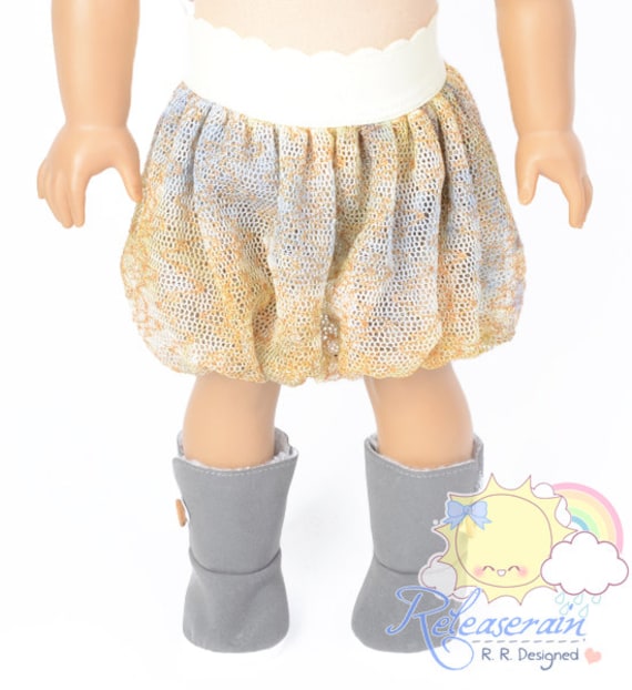 Light Pale Yellow Elastic Banded Waist Artsy Grey/Camel Boho Paisley Mesh Tulle Bubble Skirt Doll Clothes Outfit for 18" American Girl dolls