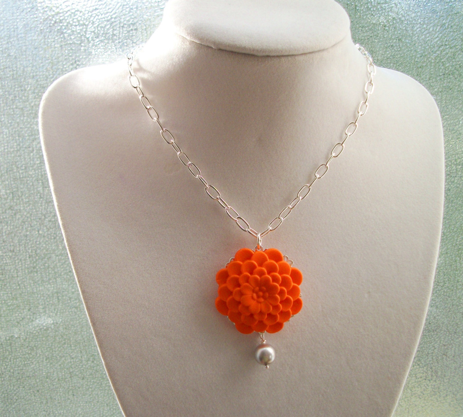 Bridesmaid Jewelry,Orange Flower and Grey Swarovski Pearl Pendant Necklace,Orange Bridesmaid Necklace,Wedding Party Jewelry Gift - ElenaLimitedEdition Bridesmaid Jewelry,Orange Flower and Grey Swarovski Pearl Pendant Necklace,Orange Bridesmaid Necklace,Wedding Party Jewelry Gift - ElenaLimitedEdition