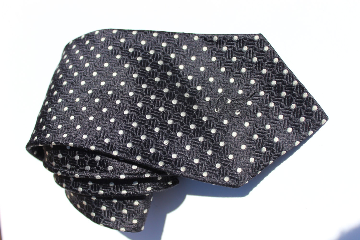 Vintage Designer Countess Mara Men's Necktie Pure Silk Black White Dots Pattern, Gift for Him, Formal Attire, High Fashion