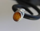 Vintage Sterling Silver and Amber Orange Gold Ring, Size US 6 1/4, Gift for Her, Mothers Day Jewelry, Girlfriend, 925 Silver, Amber Jewelry