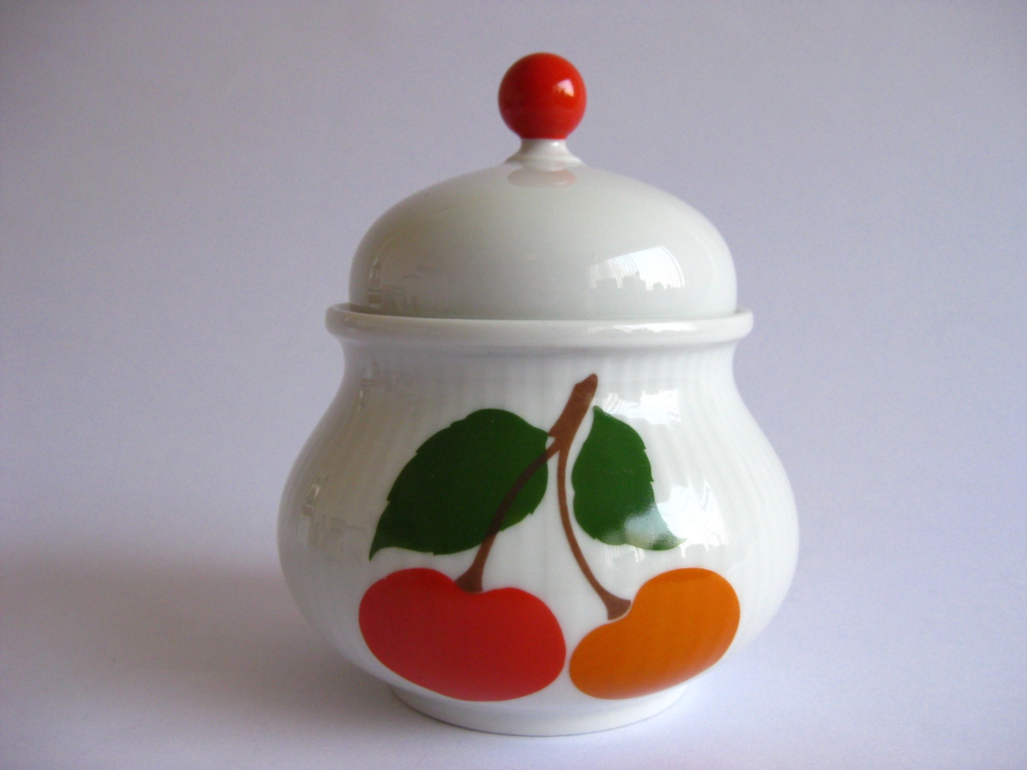 Vintage Friederike  Porcelain Sugar / Jam Pot with Red orange Cherry Decor - Seltmann Weiden Bavaria West Germany