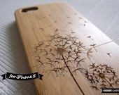 SALE30%OFF: Natural Bamboo iPhone 5 Case - Engraved Flying Dandelion iPhone Case // 3D, Sculpture, Wood Pattern, Art, Gift, Laser Engraving