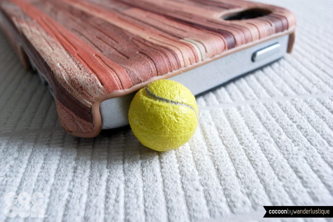 SALE30%OFF: Miniature Tennis iPhone Plug . Phone Charm . Phone Plug . Dust Plug // Gift, Hobby, Sport, Ball, LoL, Funny, Hand Painted