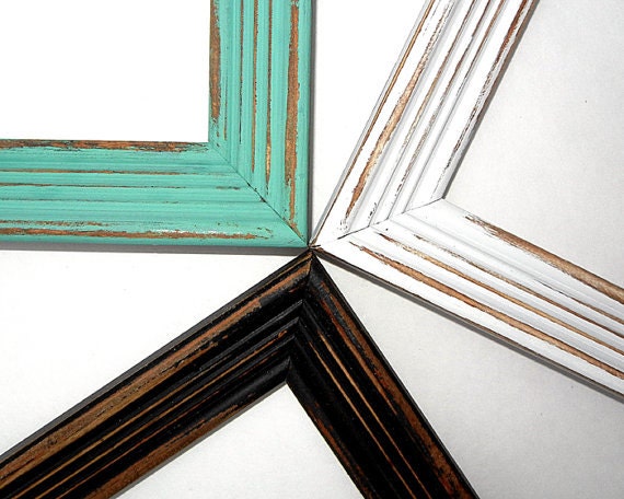 Set of Two 8x10 Picture Frames -  Rustic Wooden Shabby Chic Vintage Matching 8 by 10 Frame  - Ivory Black Aqua Mint White Gray Cream Minty