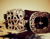 Vintage Classic Victorian style hollow metal and carved leather special women's belts Size S