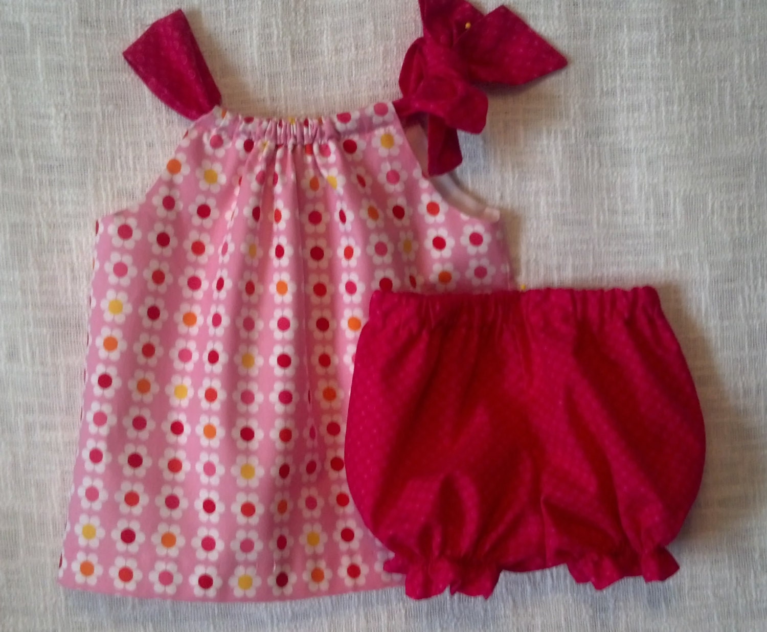 Pillowcase sundress in Infant dress size 9 mo Pink flowers and hot pink trim