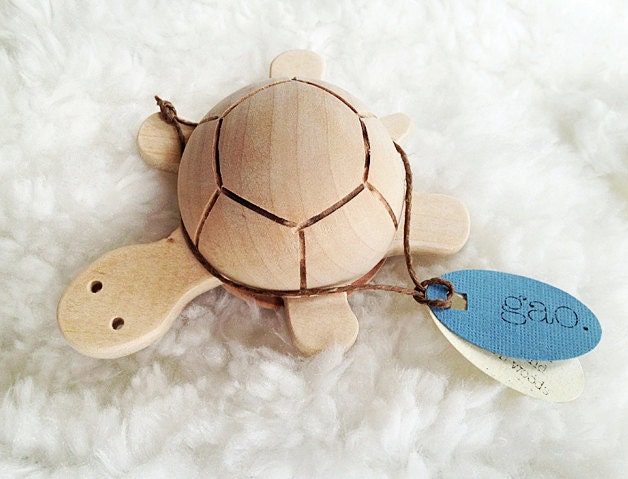 Action Toy - Teething Toy - Super Cute Turtle Toy - Organic Handmade Wood Spinning Turtle Toy