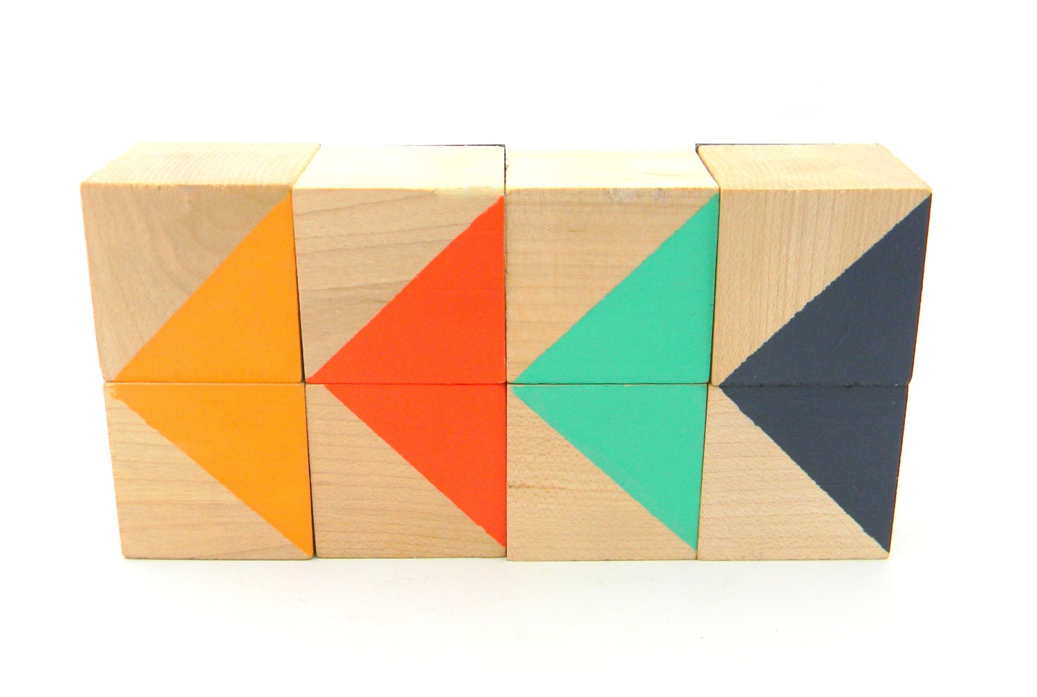 Mid Century Abstract Geometric Turquoise Orange Blue Triangles Chevrons Arrows