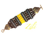 Sunshine Yellow And Wood Bracelet With Gold Accents