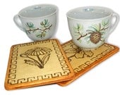 Wooden Coasters Daisy and Lily - Floral Set of 2 Home Decor-Plaques Wall hanging handmade - Golden Champagne Cream Kitchen